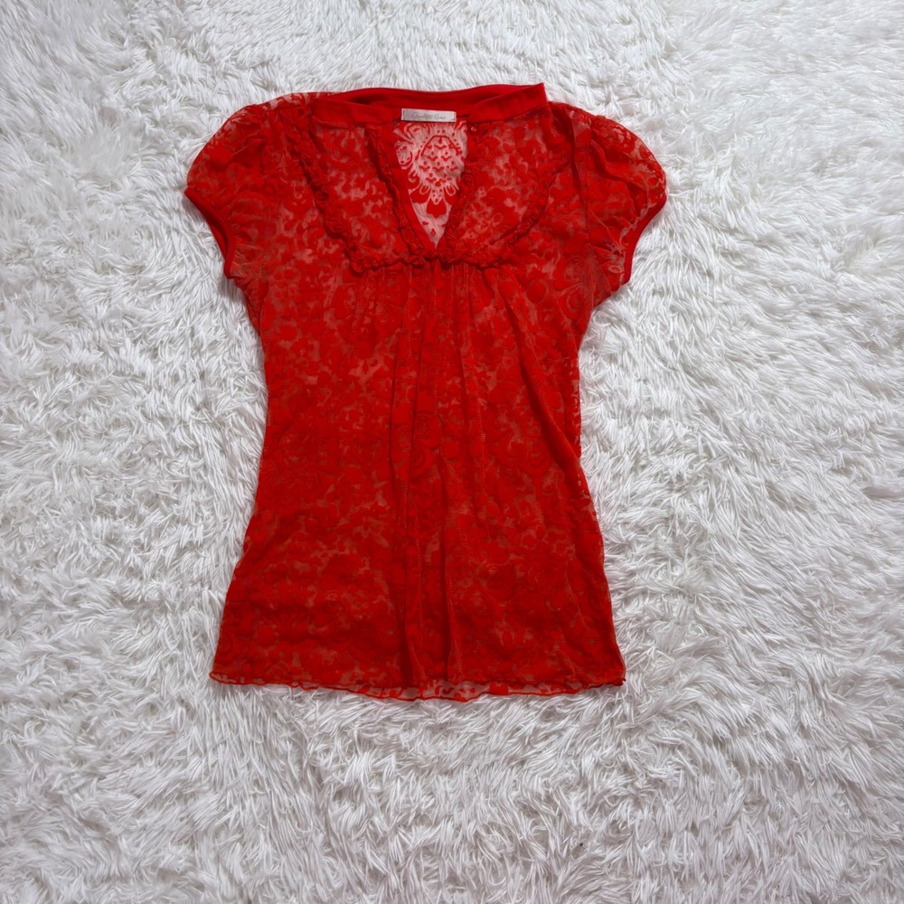 y2k red floral lace top medium